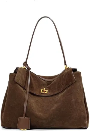 Vintage Large Capacity Single Shoulder Crossbody Bag Frosted Cowhide Premium Underarm Bag (Brown)