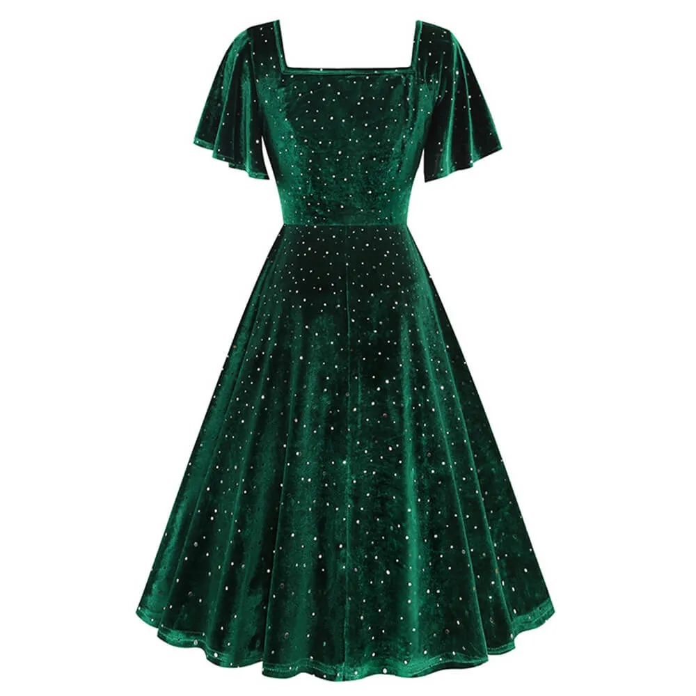 Vintage Sparkly Flutter Sleeve Ball Dress
