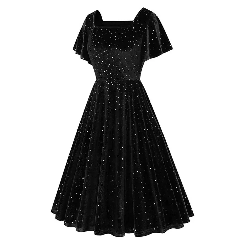 Vintage Sparkly Flutter Sleeve Ball Dress