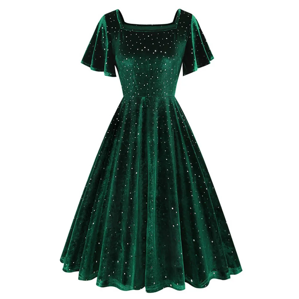 Vintage Sparkly Flutter Sleeve Ball Dress