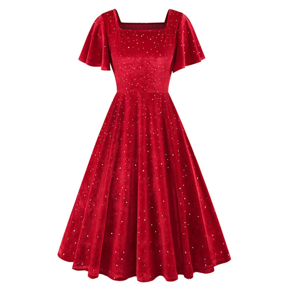 Vintage Sparkly Flutter Sleeve Ball Dress