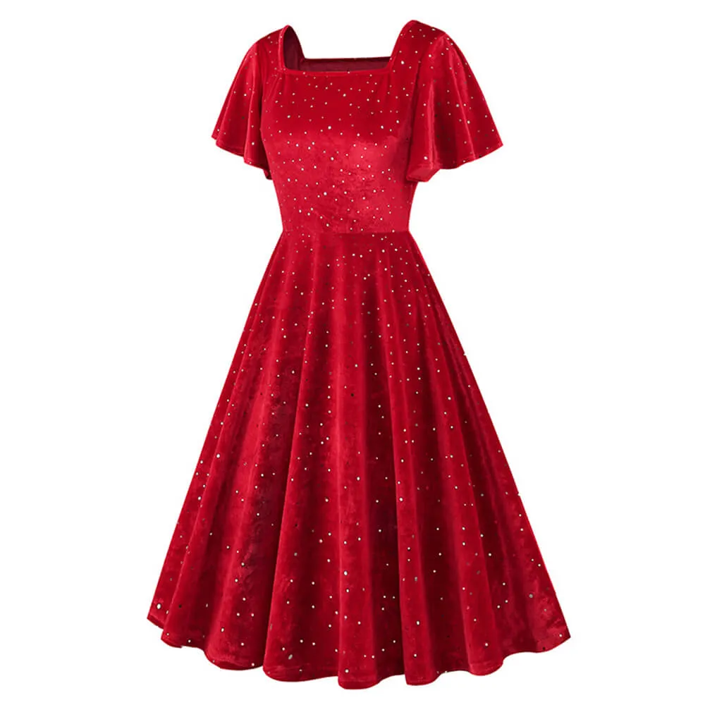 Vintage Sparkly Flutter Sleeve Ball Dress