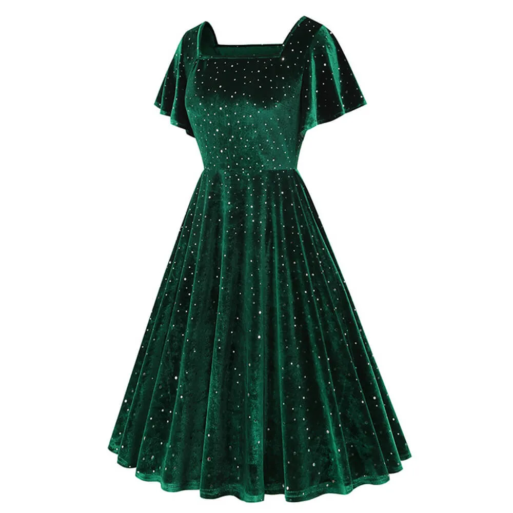 Vintage Sparkly Flutter Sleeve Ball Dress
