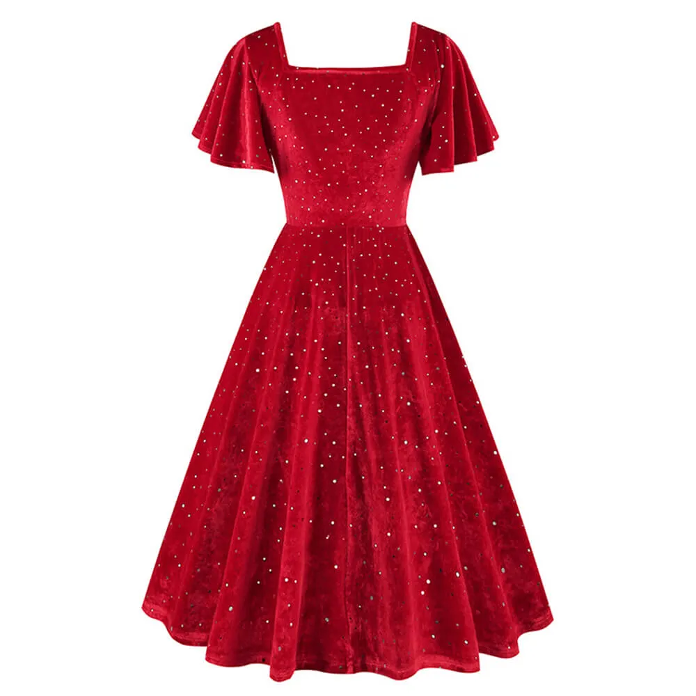 Vintage Sparkly Flutter Sleeve Ball Dress