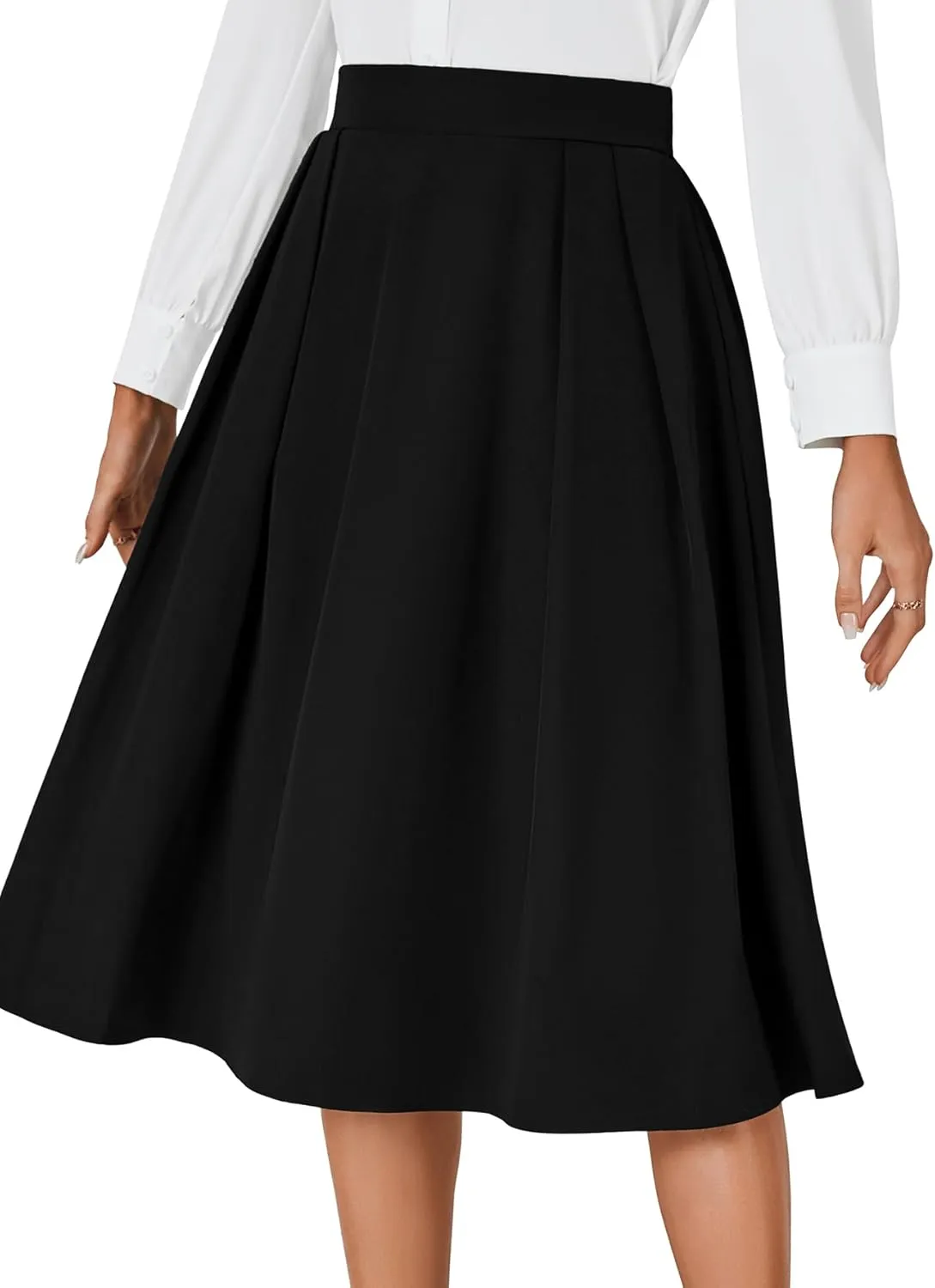 Vrtige Women's Vintage Skirt High Waist Pleated Tie Back Flared A Line Midi Skirt