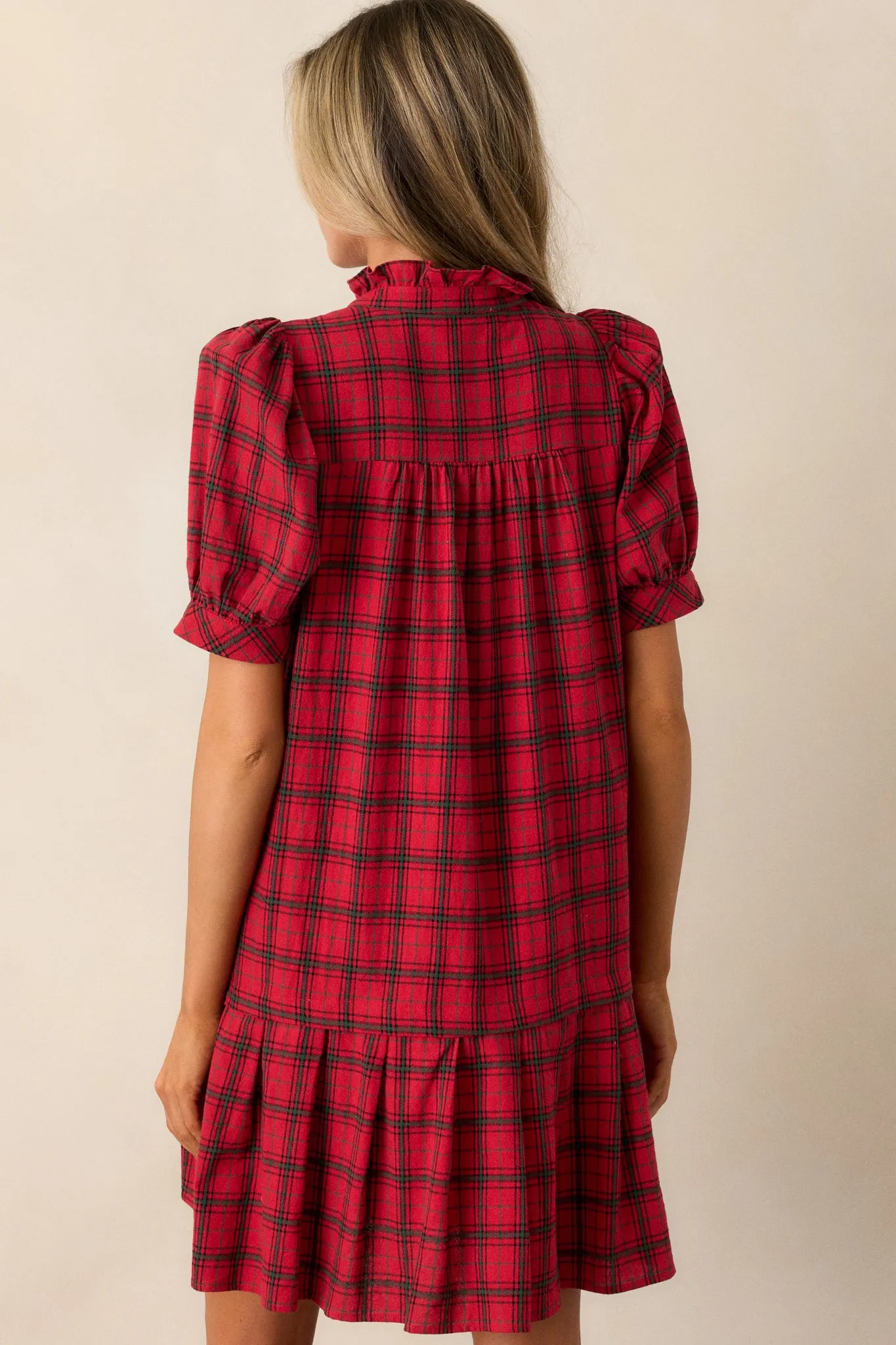 Warmth from Within Cotton Red Plaid Mini Dress