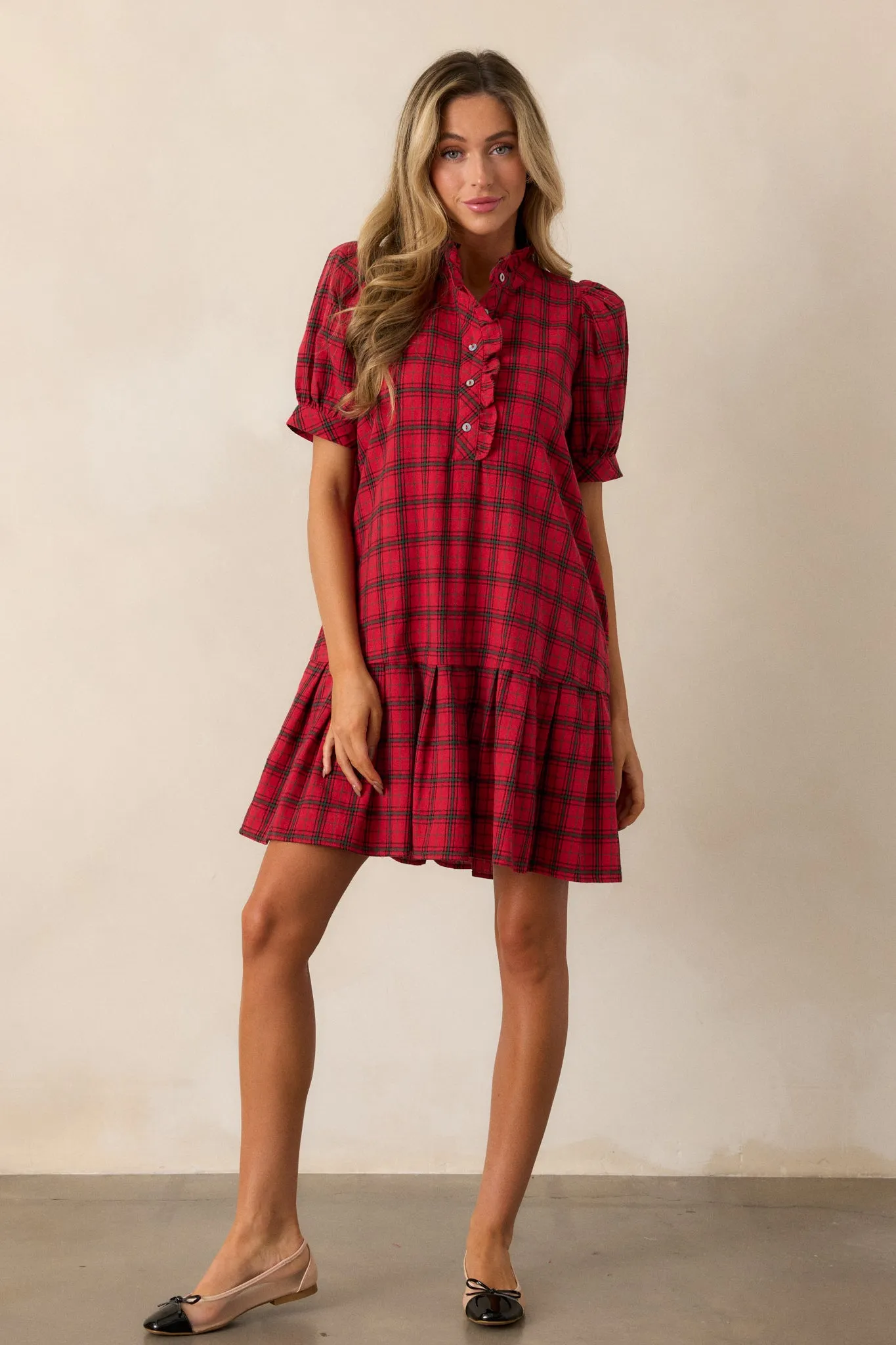 Warmth from Within Cotton Red Plaid Mini Dress