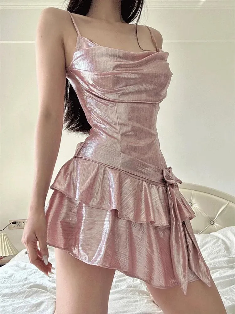 Wenkouban-Christmas Thanksgiving Gift New Year's Eve Dress party look inspos back to school dress  Soft Girl Metallic Mini Dress