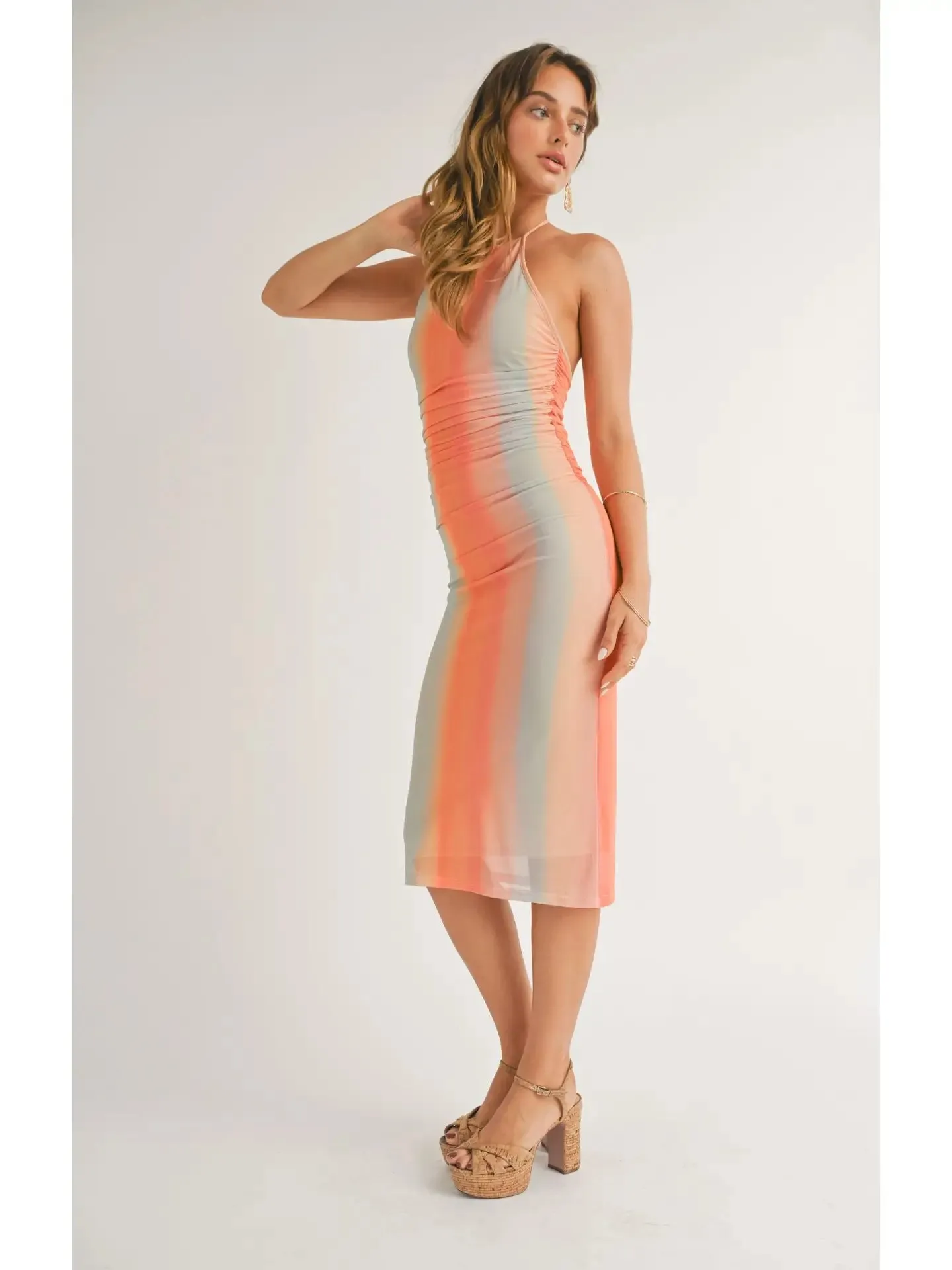 Western Wind Low Back Halter Midi Dress