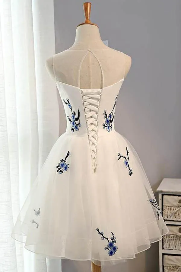 White A-line Tulle Short Prom Dress White Homecoming Dress  PD133