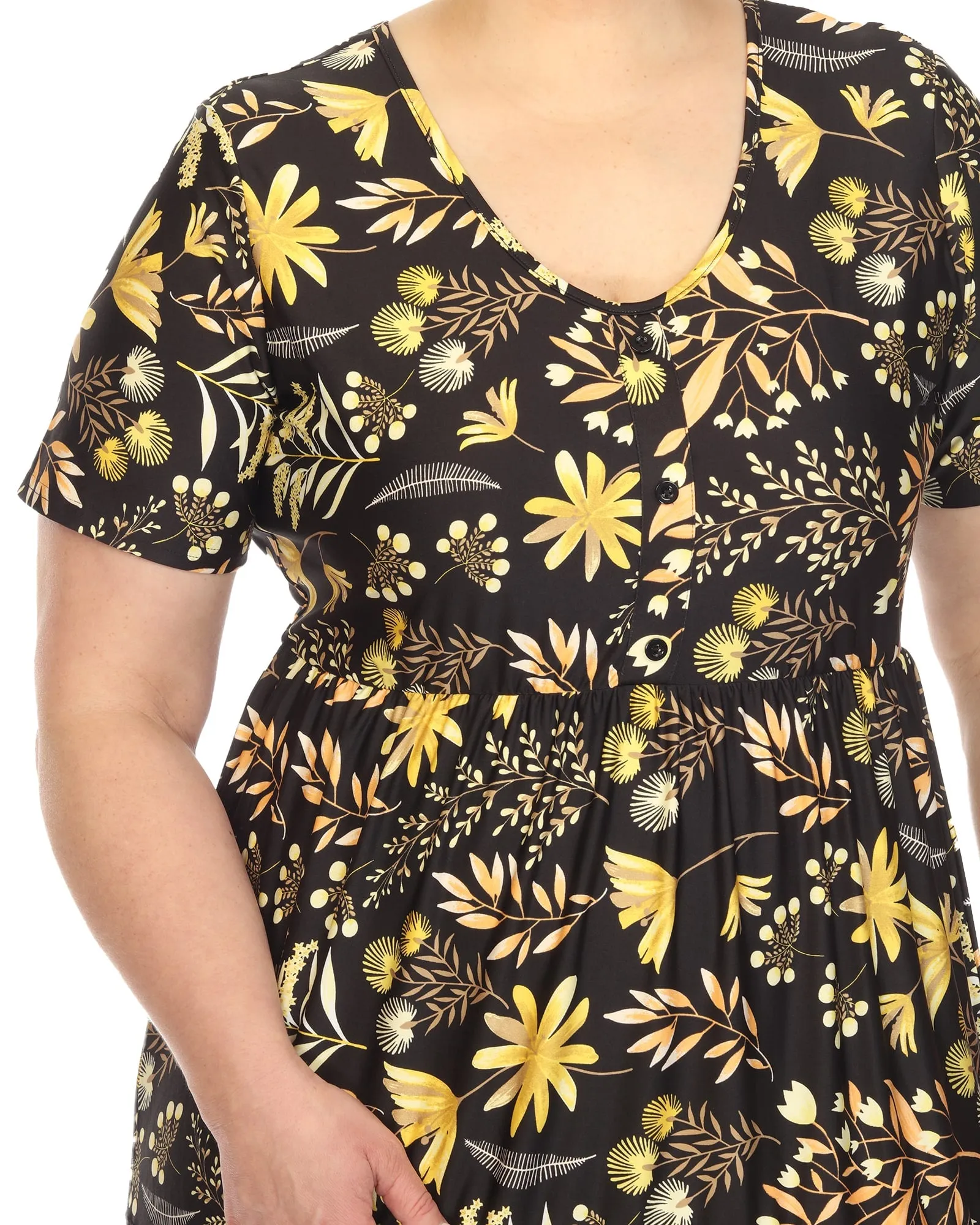 White Mark  Floral Short Sleeve Knee Length Dress | Black