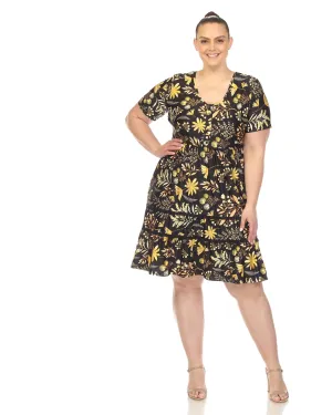 White Mark  Floral Short Sleeve Knee Length Dress | Black