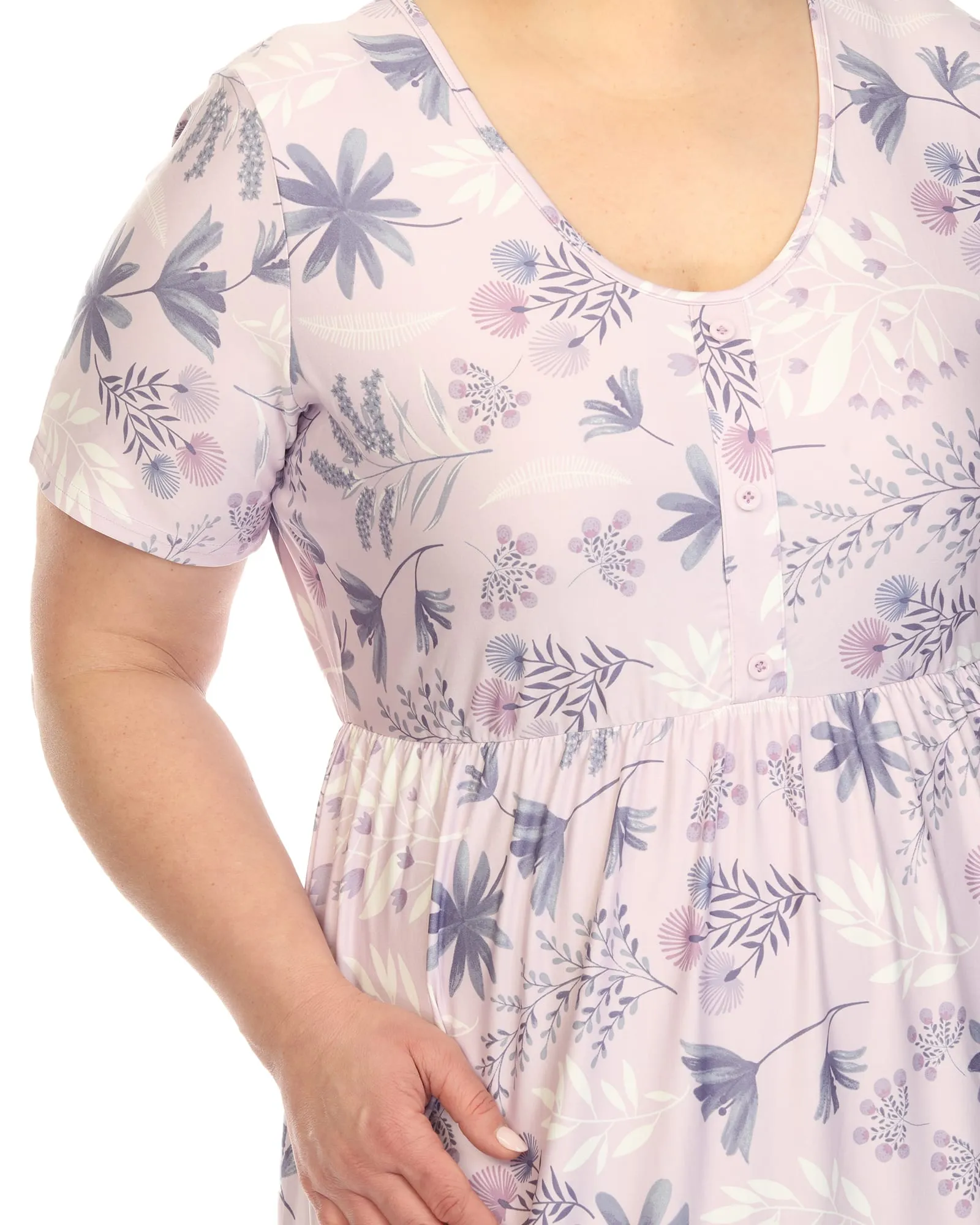 White Mark  Floral Short Sleeve Knee Length Dress | Lavender