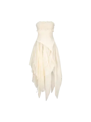 White Ruched Panel Tube Dress