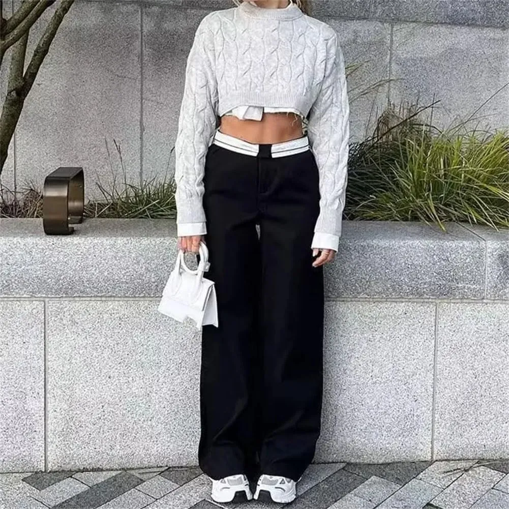 Wide Leg Pants for Women High Waist Trousers Pleated Casual Baggy Woman Streetwear Oversize