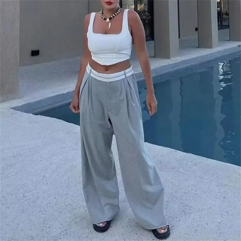Wide Leg Pants for Women High Waist Trousers Pleated Casual Baggy Woman Streetwear Oversize