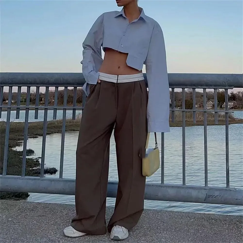 Wide Leg Pants for Women High Waist Trousers Pleated Casual Baggy Woman Streetwear Oversize
