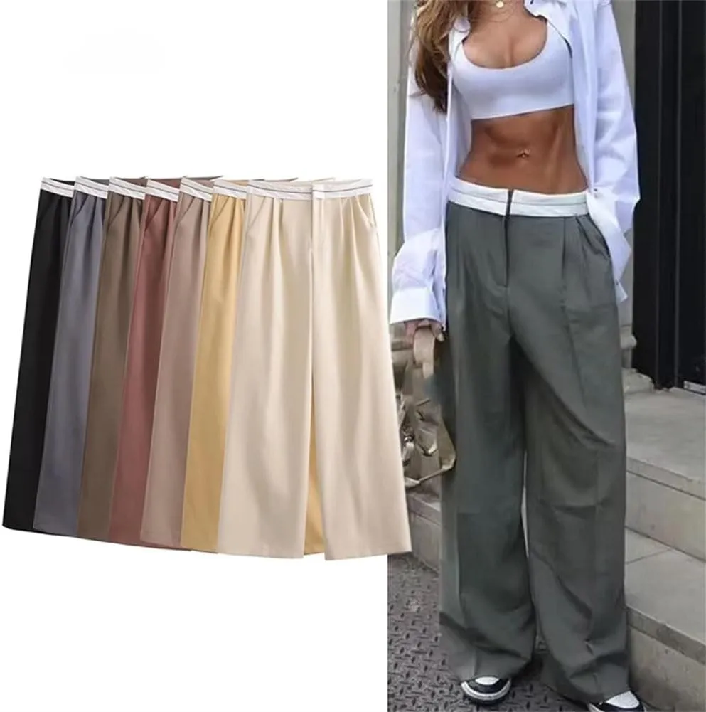 Wide Leg Pants for Women High Waist Trousers Pleated Casual Baggy Woman Streetwear Oversize