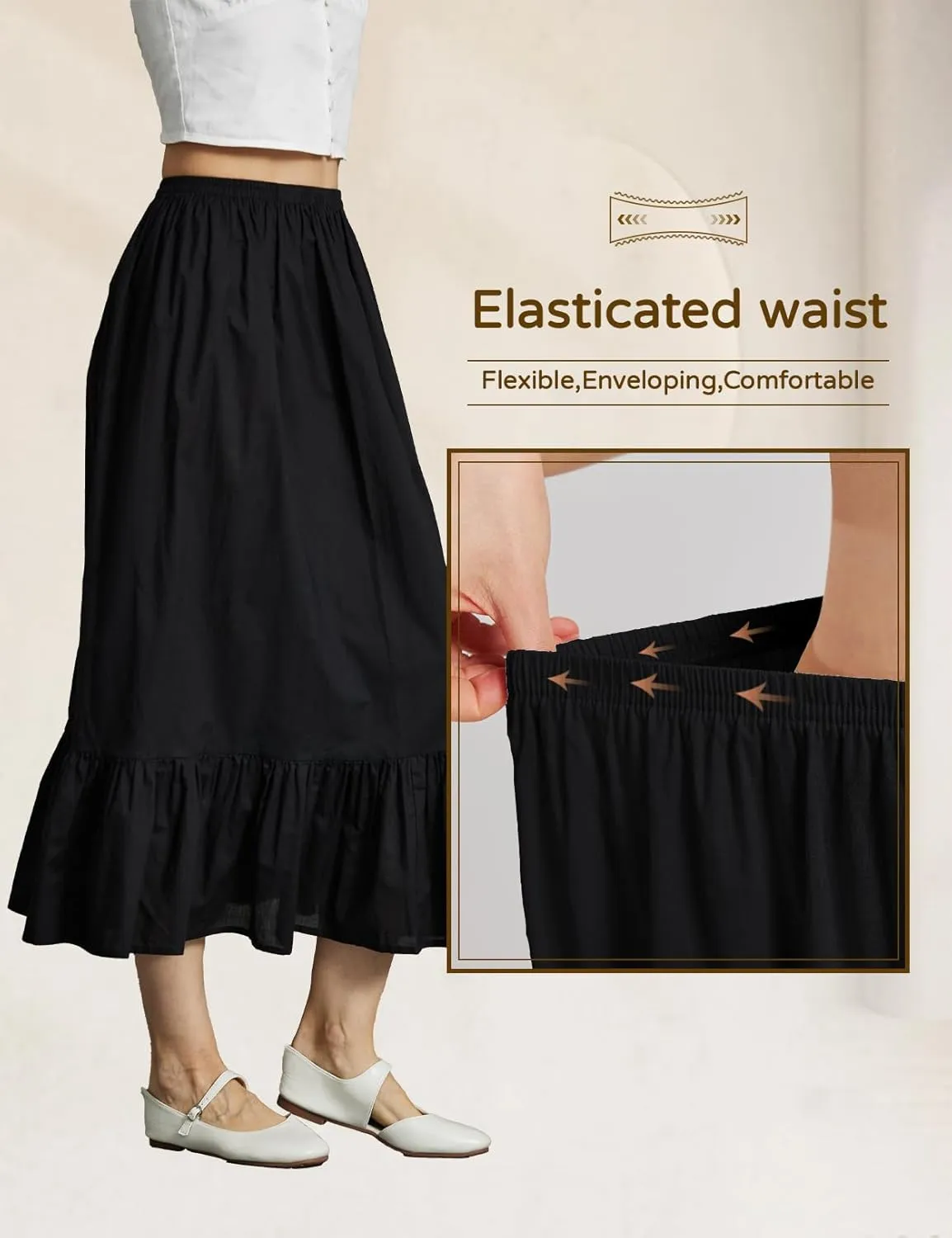 Women 100% Cotton Half Slip Dress for Under Dresses Long Underskirt Non Cling
