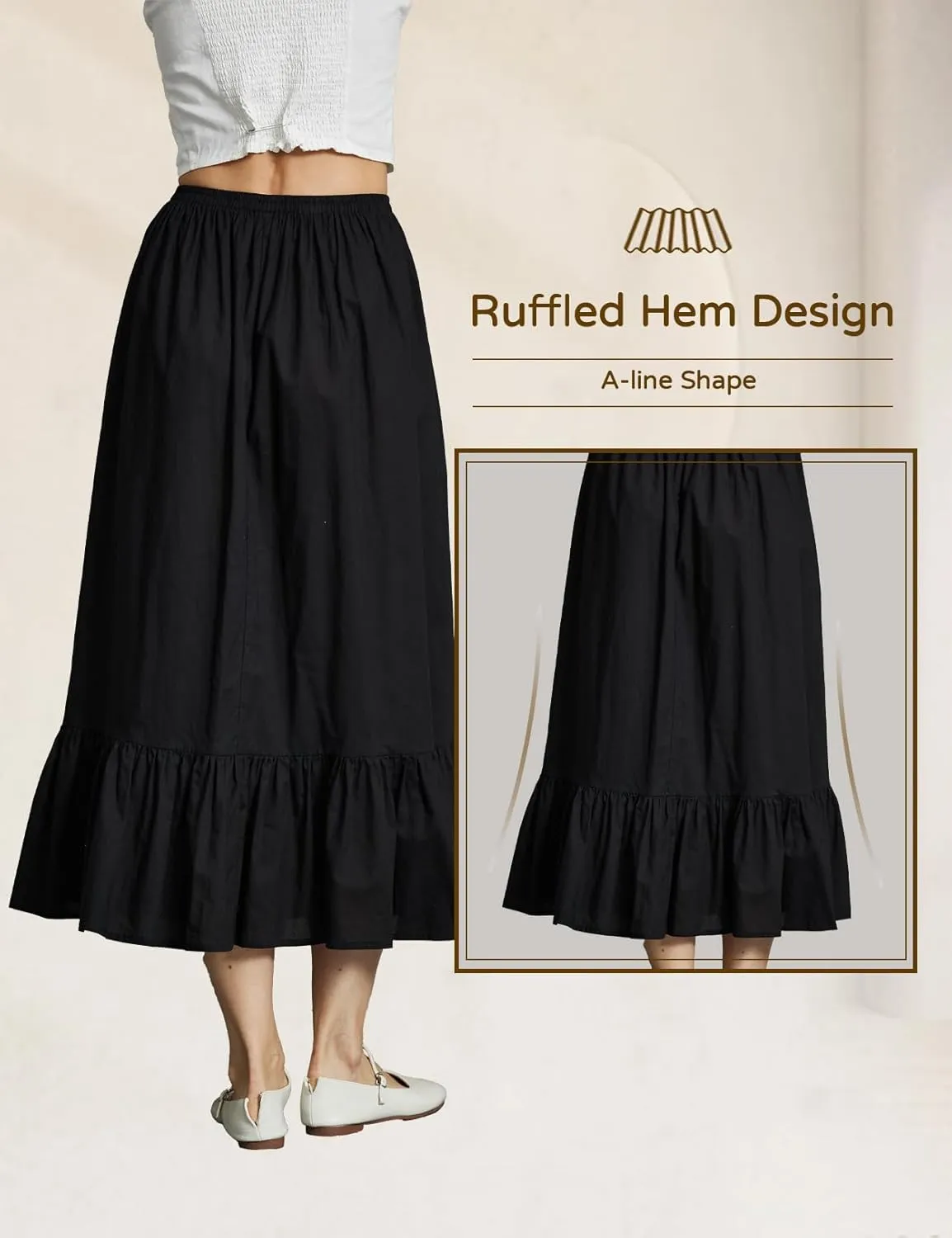 Women 100% Cotton Half Slip Dress for Under Dresses Long Underskirt Non Cling