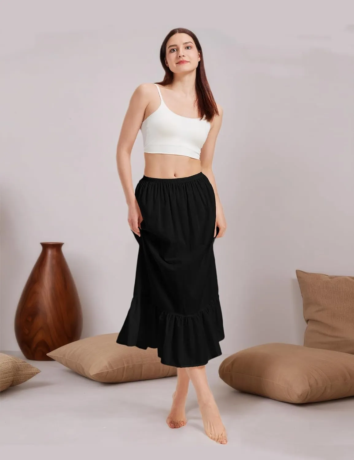 Women 100% Cotton Half Slip Dress for Under Dresses Long Underskirt Non Cling