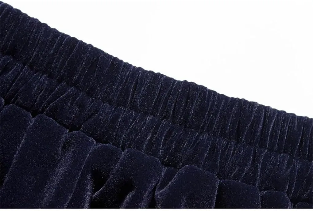 Women Autumn Winter Skirt Pockets Black A-Line Vintage High Waist Long Midi Fleece Skirt