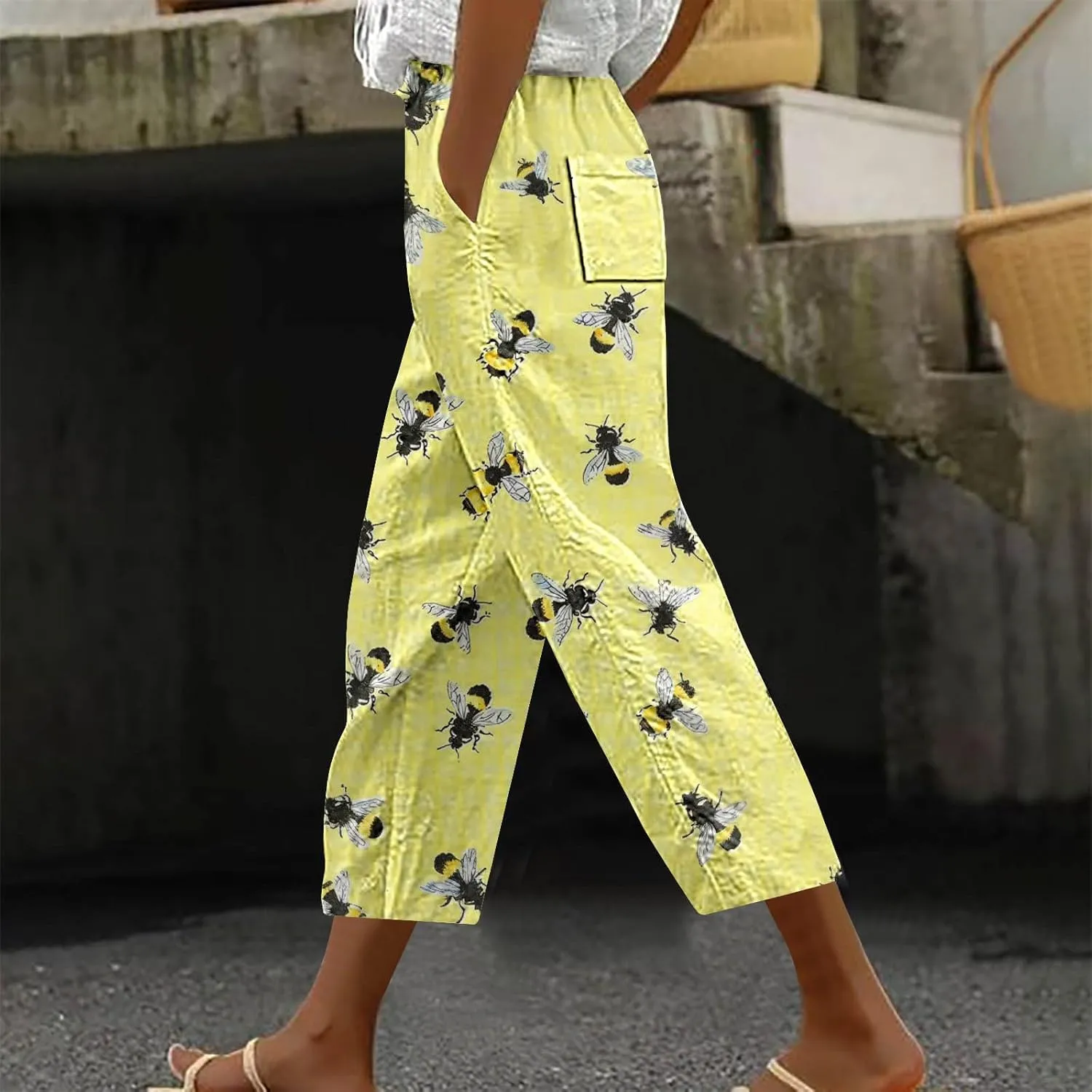 Women Capri Pants Comfy Elastic High Waist Capris Drawstring Wide Leg Trouser Casual 2025 Comfy Pant with Pockets