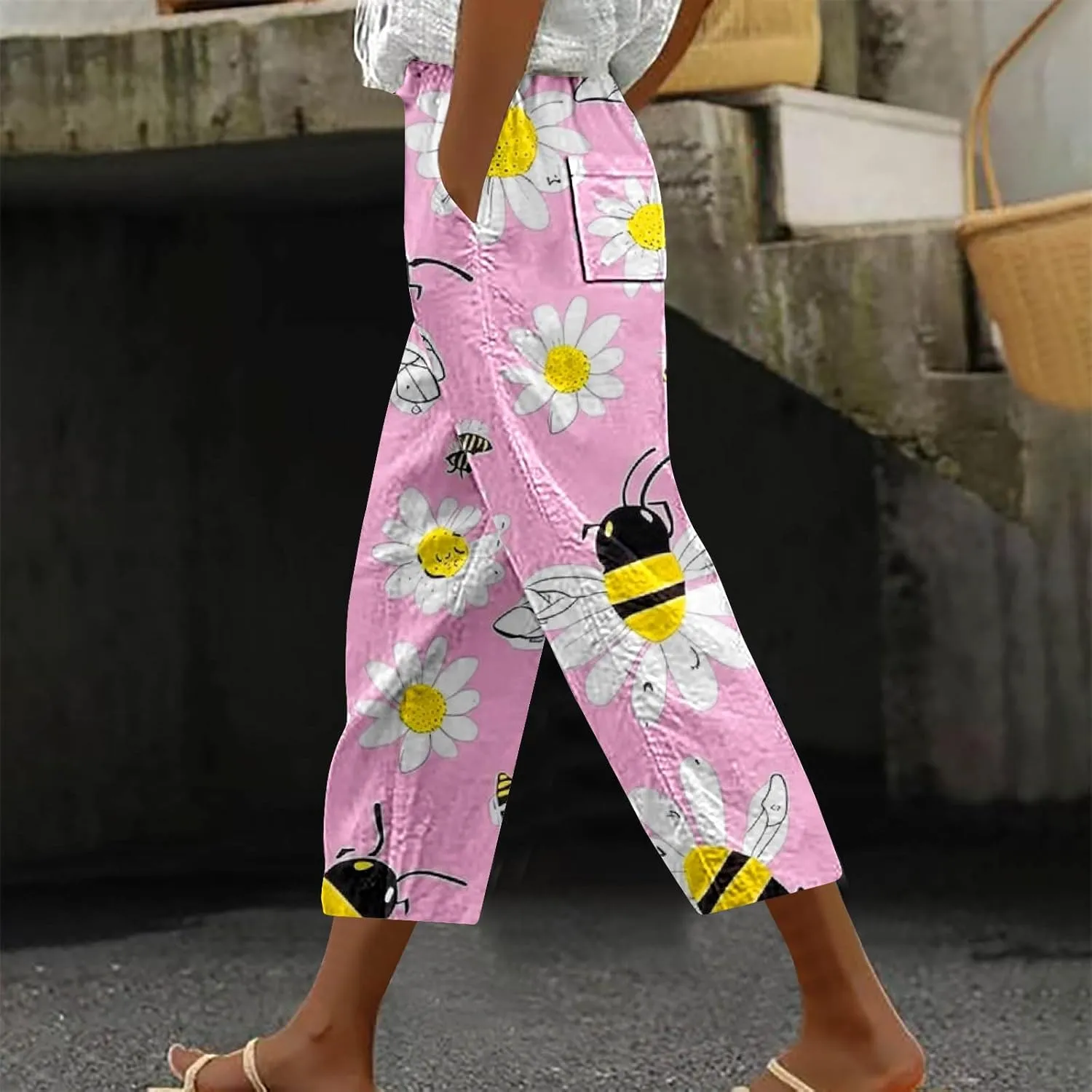 Women Capri Pants Comfy Elastic High Waist Capris Drawstring Wide Leg Trouser Casual 2025 Comfy Pant with Pockets