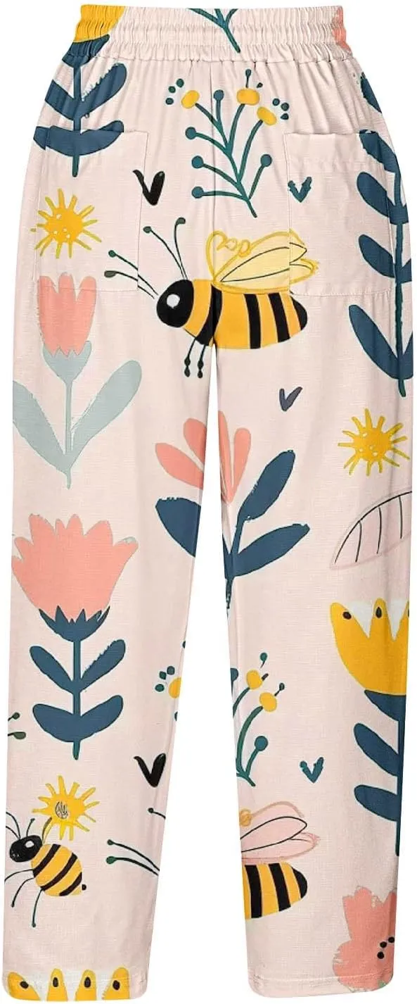 Women Capri Pants Comfy Elastic High Waist Capris Drawstring Wide Leg Trouser Casual 2025 Comfy Pant with Pockets