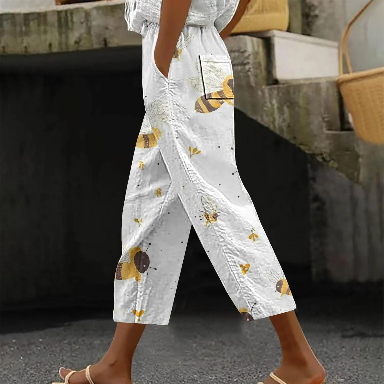 Women Capri Pants Comfy Elastic High Waist Capris Drawstring Wide Leg Trouser Casual 2025 Comfy Pant with Pockets