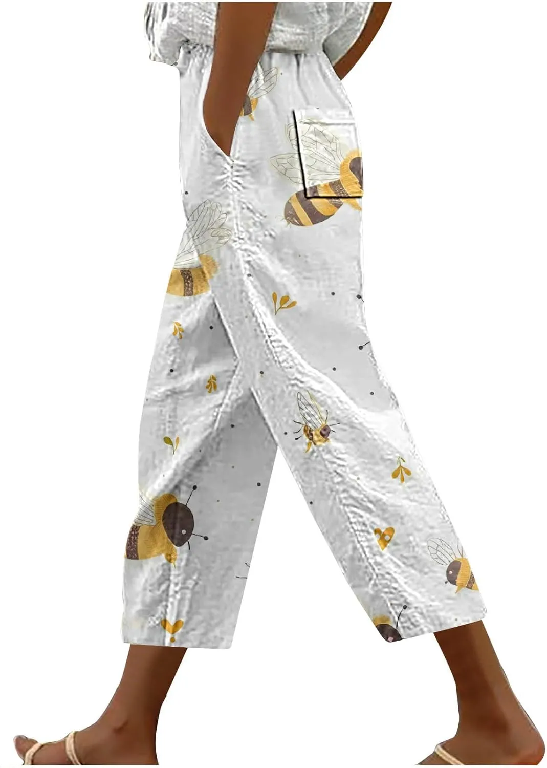 Women Capri Pants Comfy Elastic High Waist Capris Drawstring Wide Leg Trouser Casual 2025 Comfy Pant with Pockets