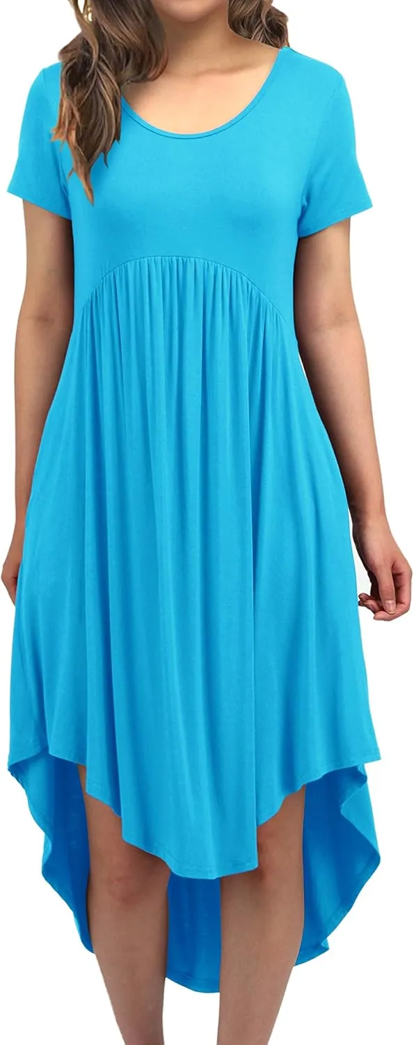 Women Casual Loose Comfy Flowy T-Shirt Dress with Pockets