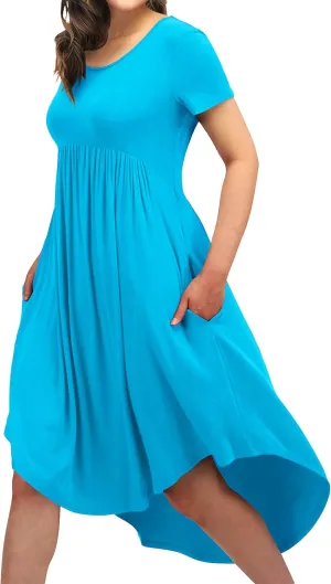 Women Casual Loose Comfy Flowy T-Shirt Dress with Pockets