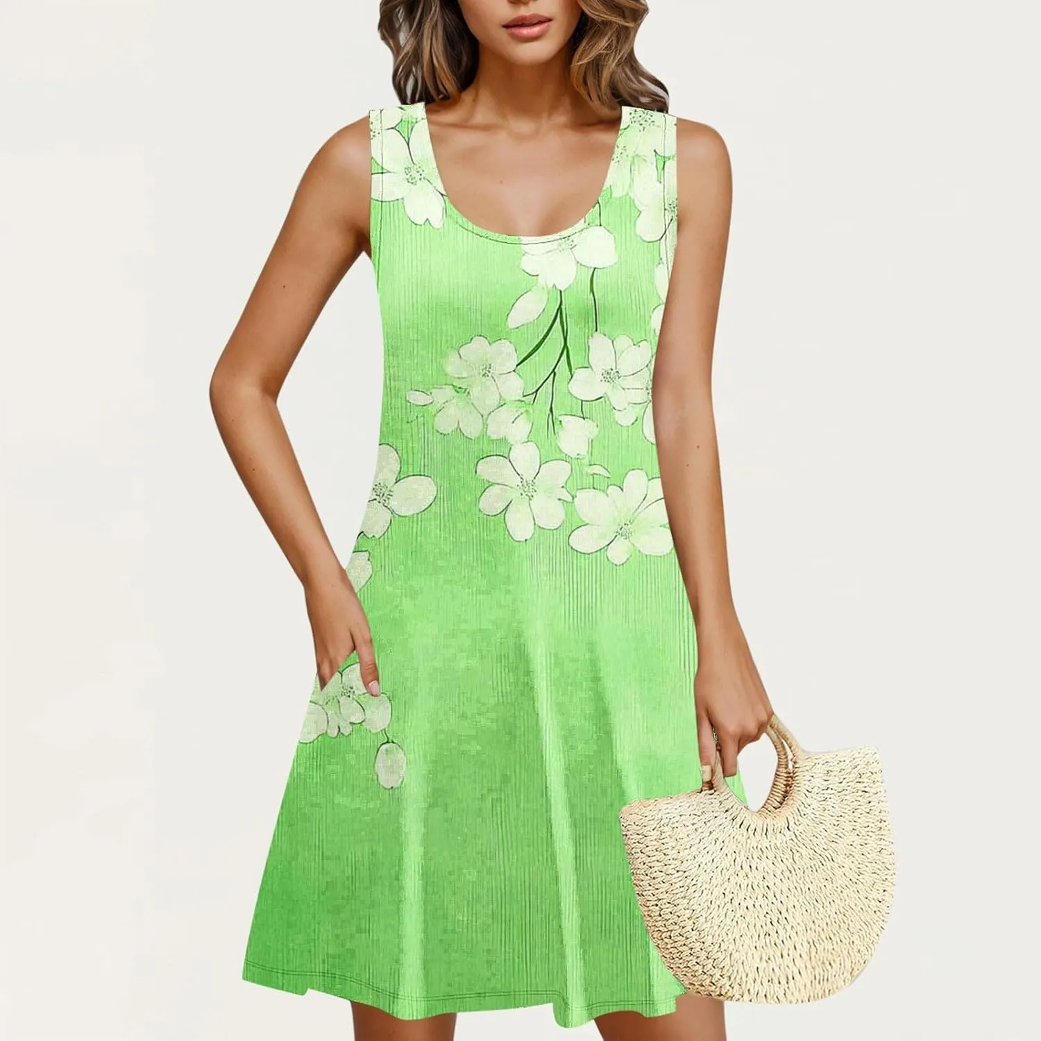 Women Casual Summer Tunic Dresses 2025 Boho Sleeveless Sundresses Vacation Travel Beach Floral T Shirt Tank Mini Dress