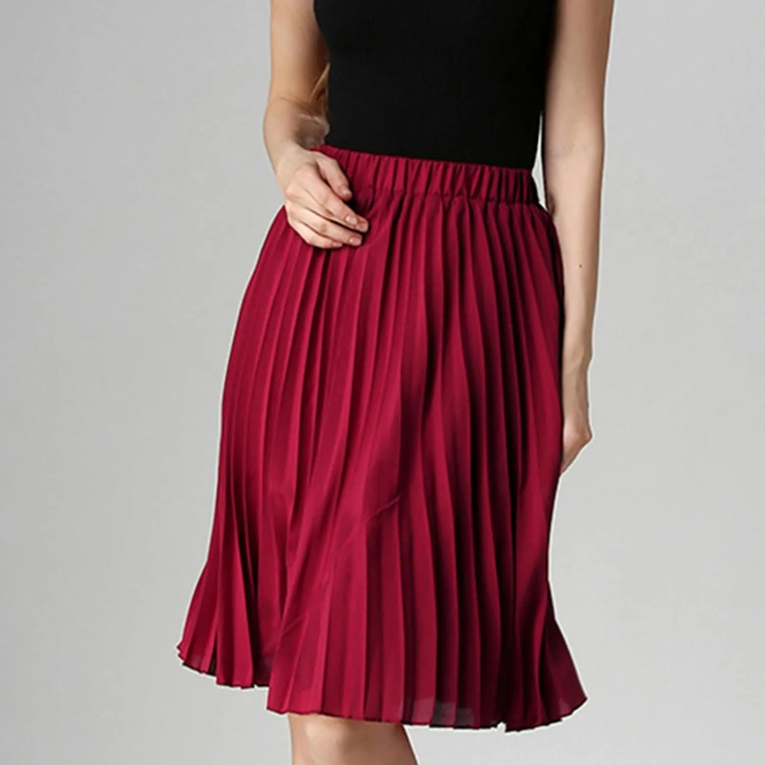 Women Chiffon Pleated Skirt Vintage High Waist Tutu Skirts Summer Midi Skirt