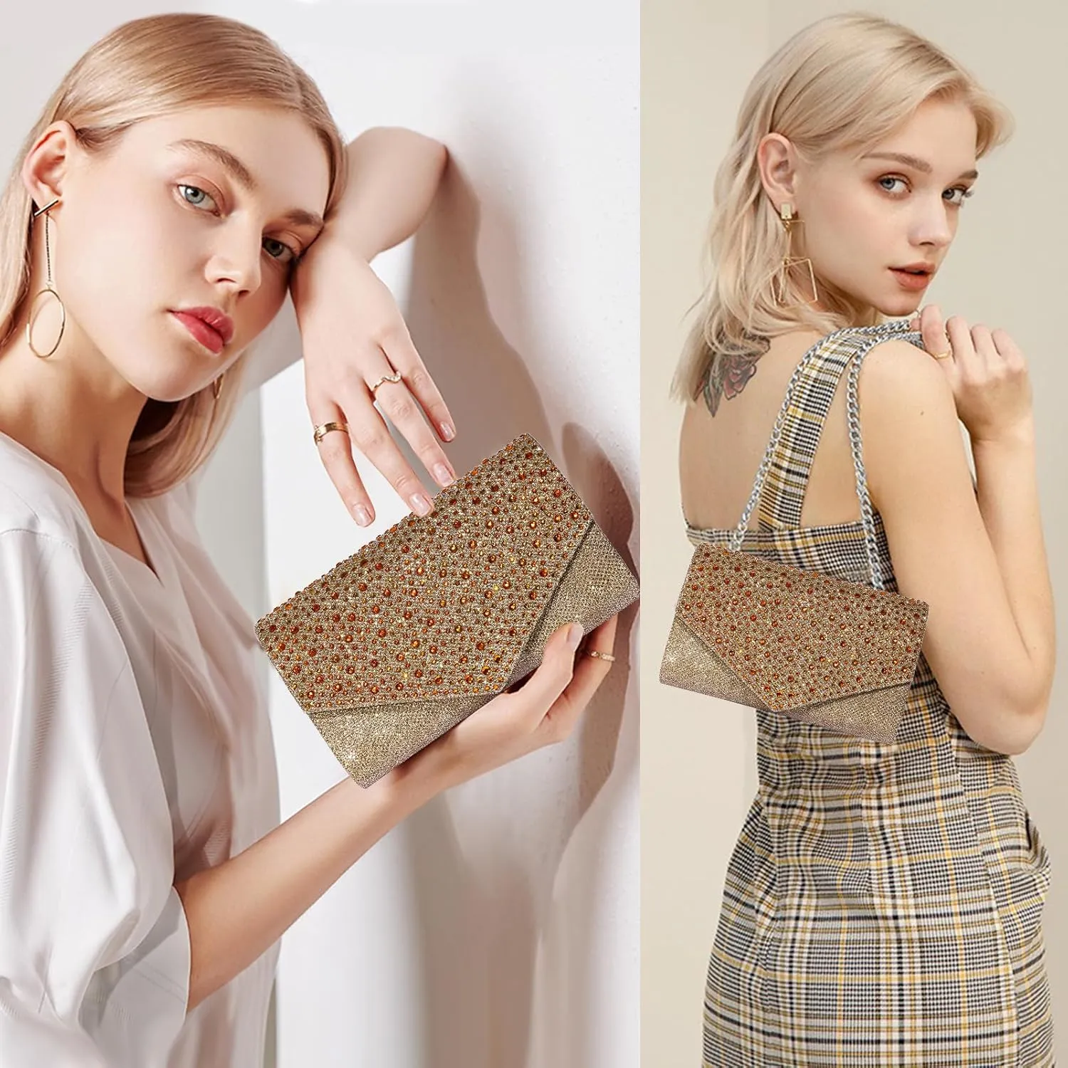 Women Evening Bag Clutch Rhinestone Envelope Party Handbag Bridal Prom Purse