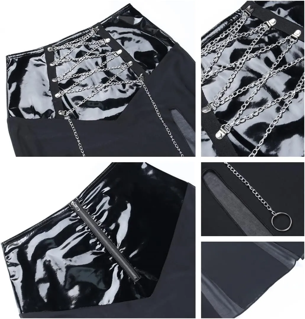 Women Gothic Mini Skirt Fairy Grunge Punk High Waisted A-Line Pleated Skirts Y2k E-Girl Long Maxi Skirt
