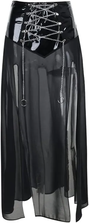 Women Gothic Mini Skirt Fairy Grunge Punk High Waisted A-Line Pleated Skirts Y2k E-Girl Long Maxi Skirt