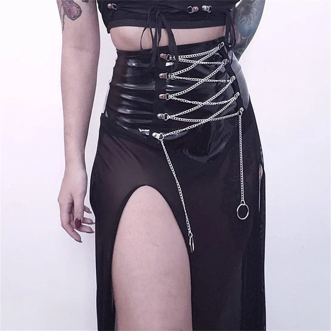 Women Gothic Mini Skirt Fairy Grunge Punk High Waisted A-Line Pleated Skirts Y2k E-Girl Long Maxi Skirt