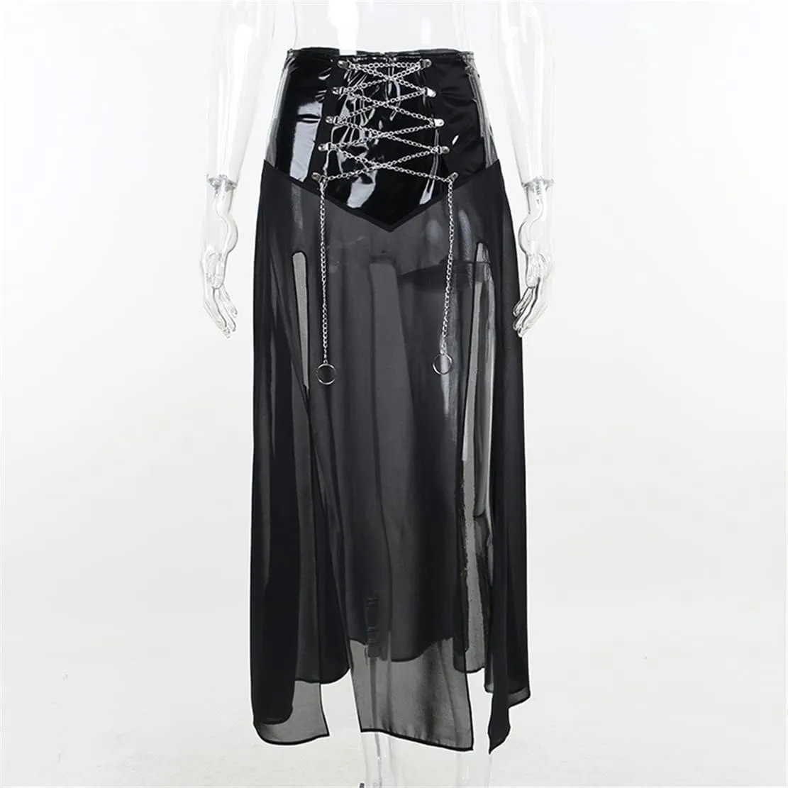 Women Gothic Mini Skirt Fairy Grunge Punk High Waisted A-Line Pleated Skirts Y2k E-Girl Long Maxi Skirt