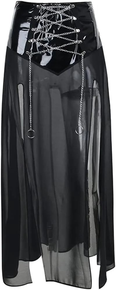 Women Gothic Mini Skirt Fairy Grunge Punk High Waisted A-Line Pleated Skirts Y2k E-Girl Long Maxi Skirt
