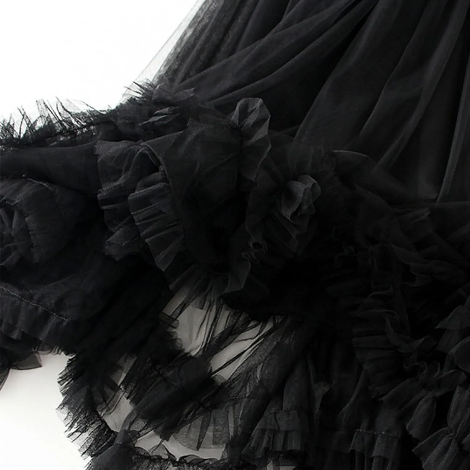 Women Maxi Tutu Tulle Skirt Elastic High Waist Layered Skirt Mesh A-Line Midi Skirt Pleated Cocktail Party Skirts