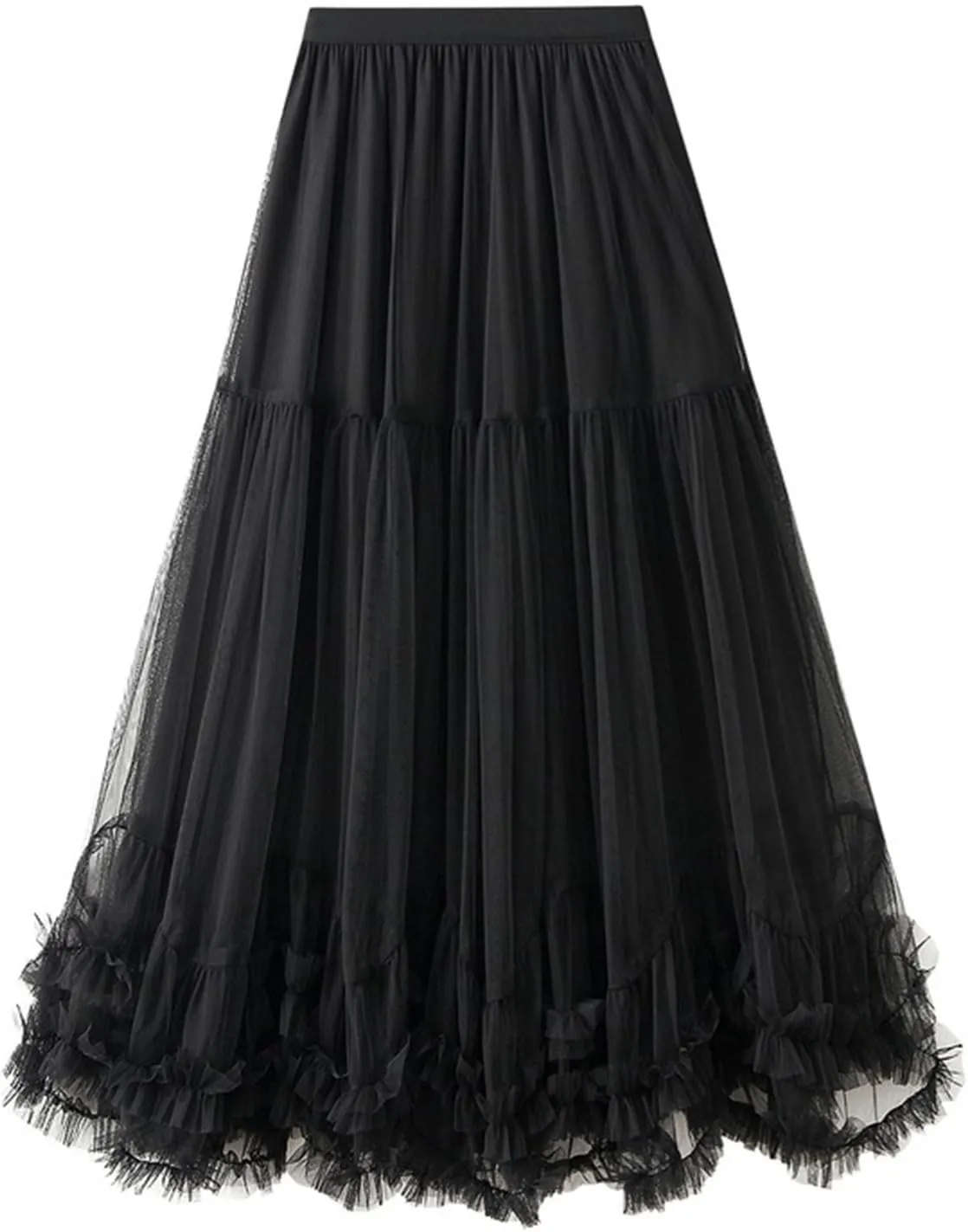 Women Maxi Tutu Tulle Skirt Elastic High Waist Layered Skirt Mesh A-Line Midi Skirt Pleated Cocktail Party Skirts