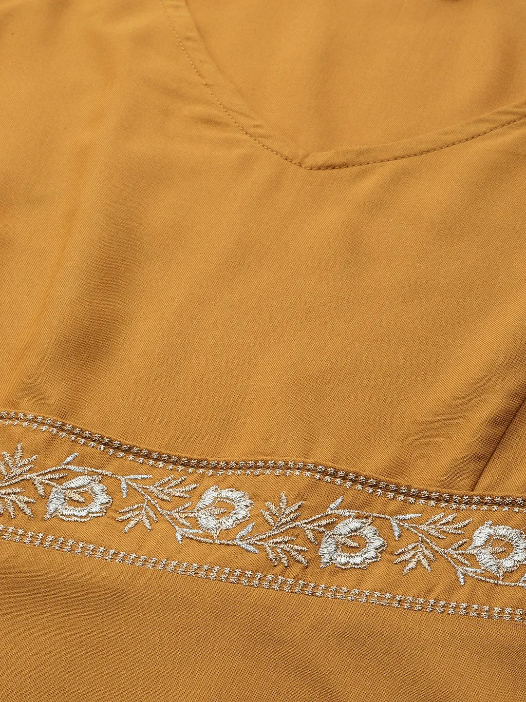 Women Mustard Embroidered Liva Peplum Top