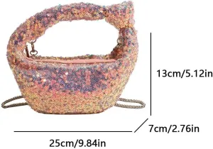 Women Sequins Shinning Shoulder Bag with Chain, Sparkly Sequin Clutch Purse Evening Bag for Party Prom Wedding