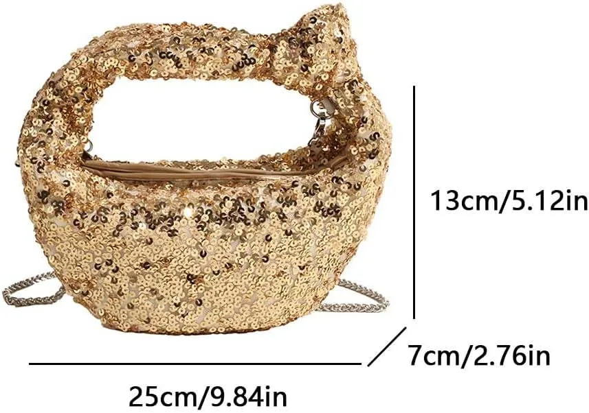 Women Sequins Shinning Shoulder Bag with Chain, Sparkly Sequin Clutch Purse Evening Bag for Party Prom Wedding