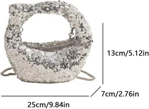 Women Sequins Shinning Shoulder Bag with Chain, Sparkly Sequin Clutch Purse Evening Bag for Party Prom Wedding