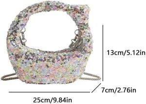 Women Sequins Shinning Shoulder Bag with Chain, Sparkly Sequin Clutch Purse Evening Bag for Party Prom Wedding