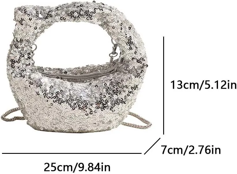 Women Sequins Shinning Shoulder Bag with Chain, Sparkly Sequin Clutch Purse Evening Bag for Party Prom Wedding