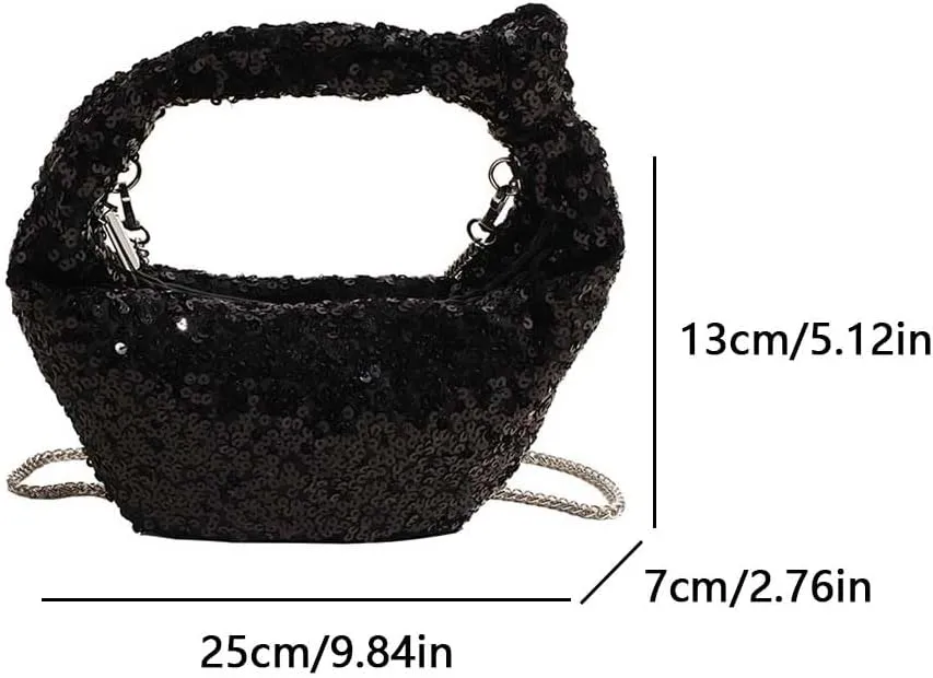 Women Sequins Shinning Shoulder Bag with Chain, Sparkly Sequin Clutch Purse Evening Bag for Party Prom Wedding